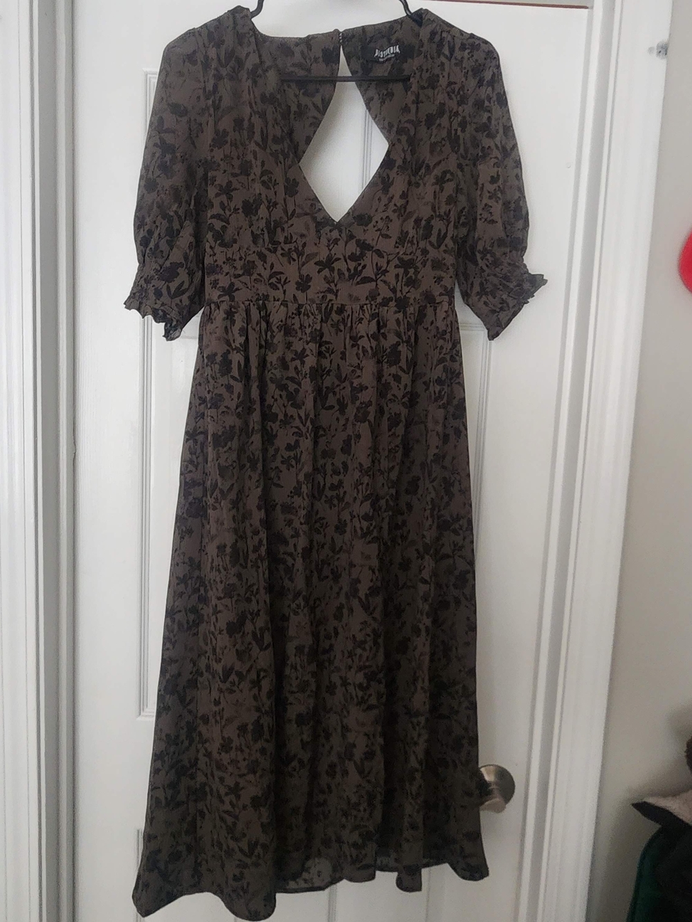 Disturbia Olive & Black Floral Midi Dress